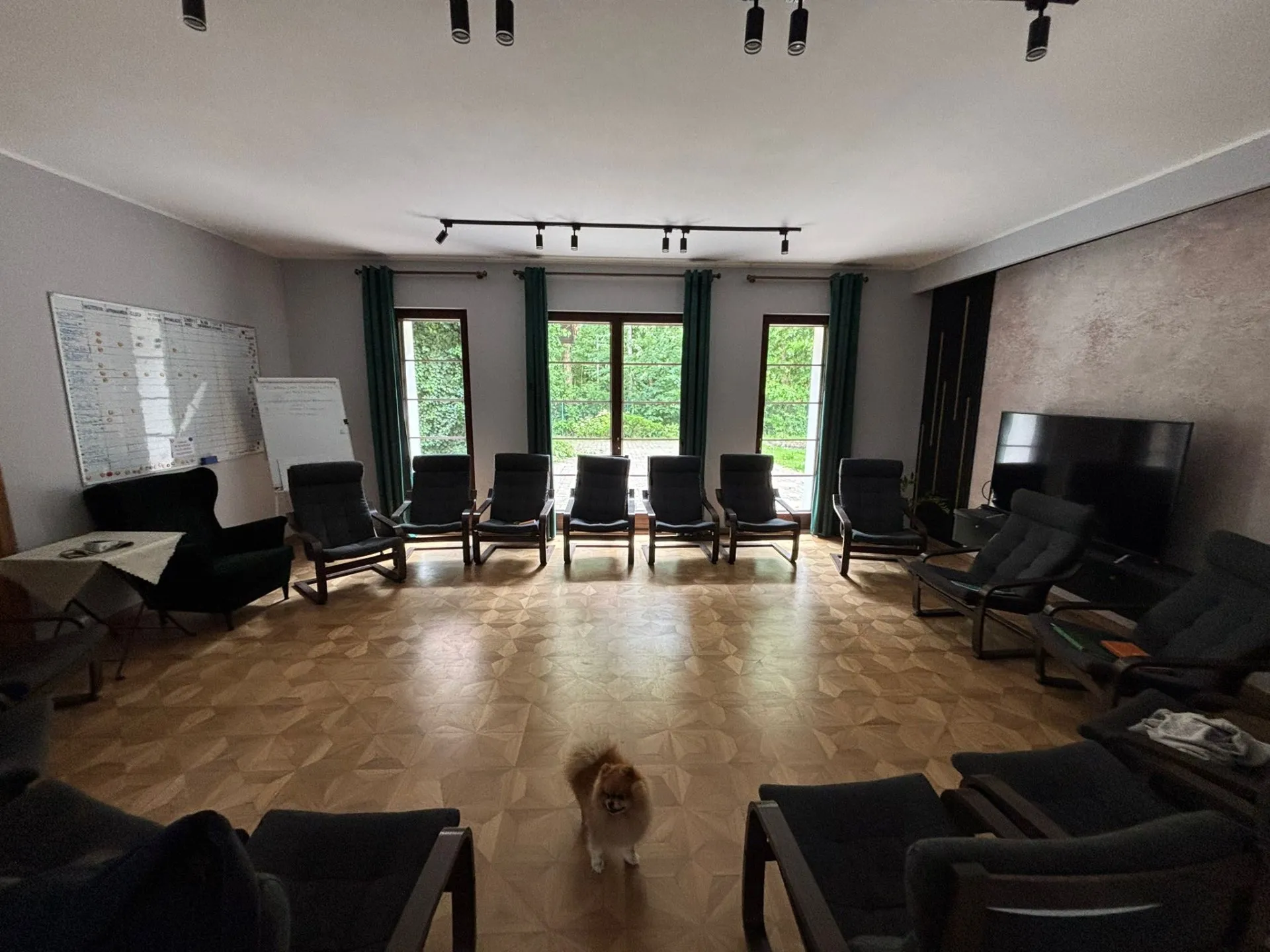 Sala terapii grupowej z krzesłami ustawionymi w kręgu